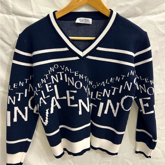 VALENTINO LOGO V NECK SWEATER NAVY COLOR 2019 - Picture 4 of 9